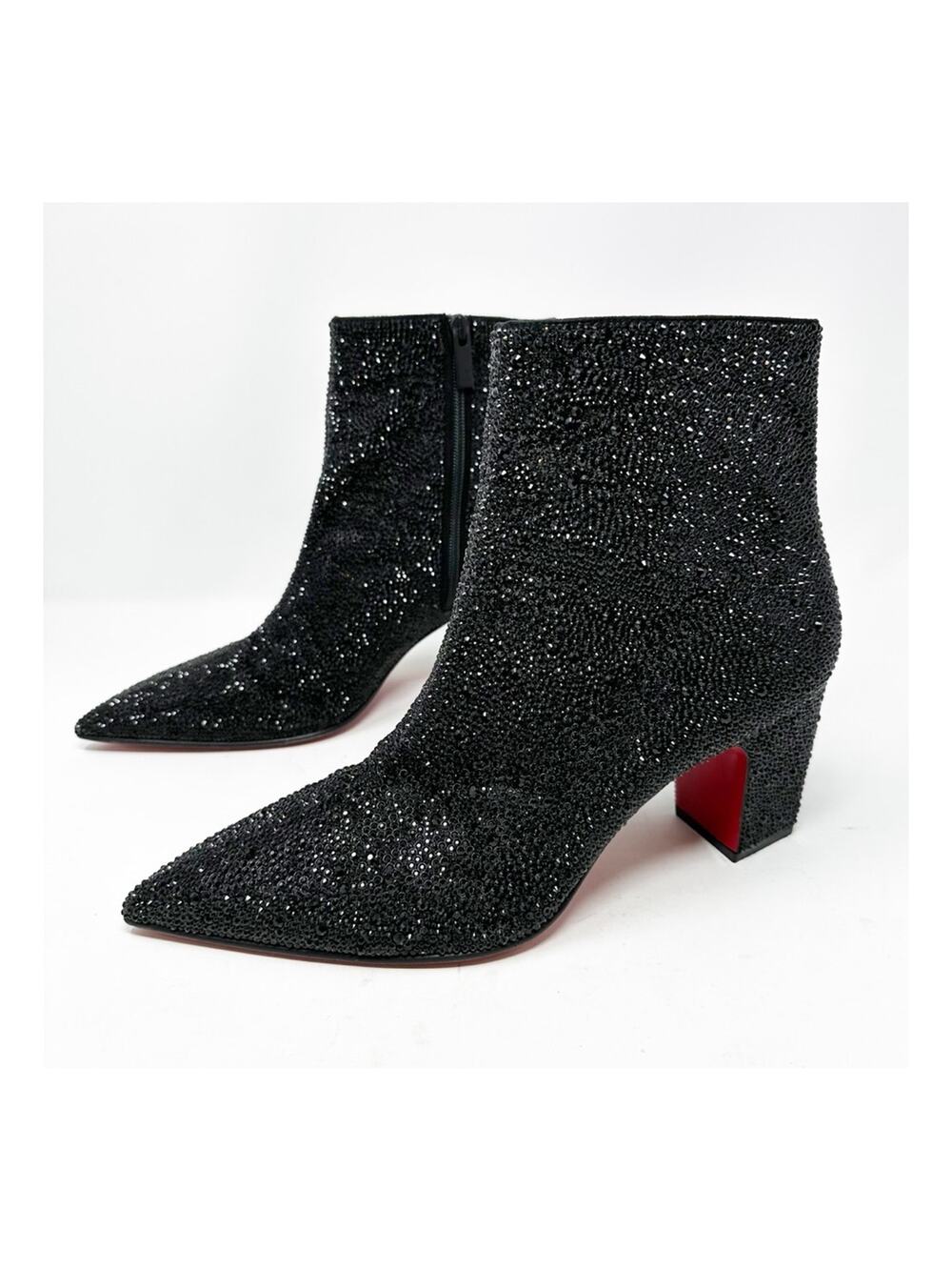 Christian Louboutin Aiglissima Strass Ankle Boots Black Block Heel Womens 10.5